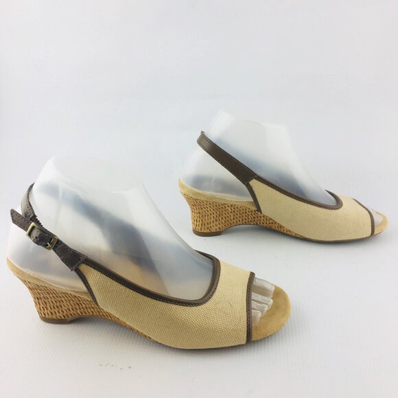 A2 AEROSOLES Zentury Women Beige Brown Woven Wedge Heel Peep Toe Shoe Size 6 M - Picture 7 of 12